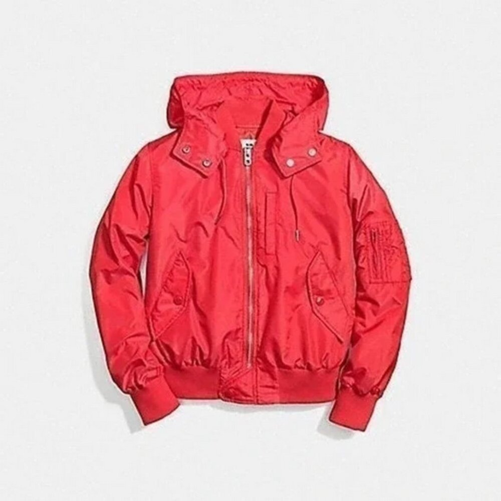 COACH Bright Red BomberJacket w/removable Hood Sz. XS - So cute!